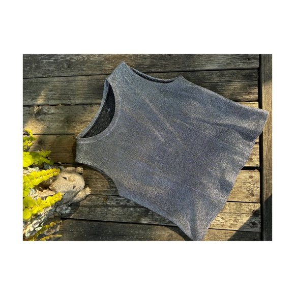 SOLD 90s Silver Metallic Sleeveless Crop Top Tinsel Sparkle Shimmer Silver Lamé - Picture 5 of 8